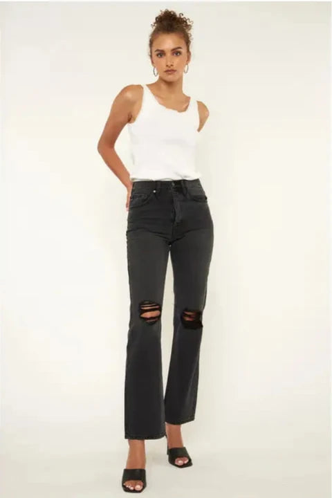 Kancan Ultra High Rise 90's Boyfriend Jean Black Stone Wash