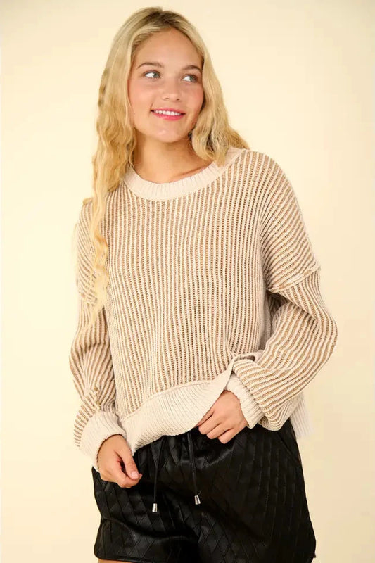 Two Toned Knit Crop Sweater