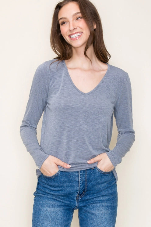 V-Neck Long Sleeve Basic Top