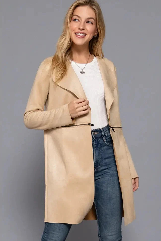 Heather Two Zipper Faux Suede Jacket