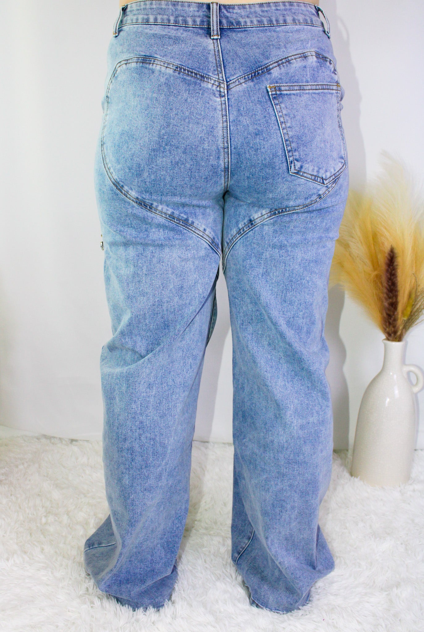 Rhinestone Washed Cut Out Front Denim Jeans