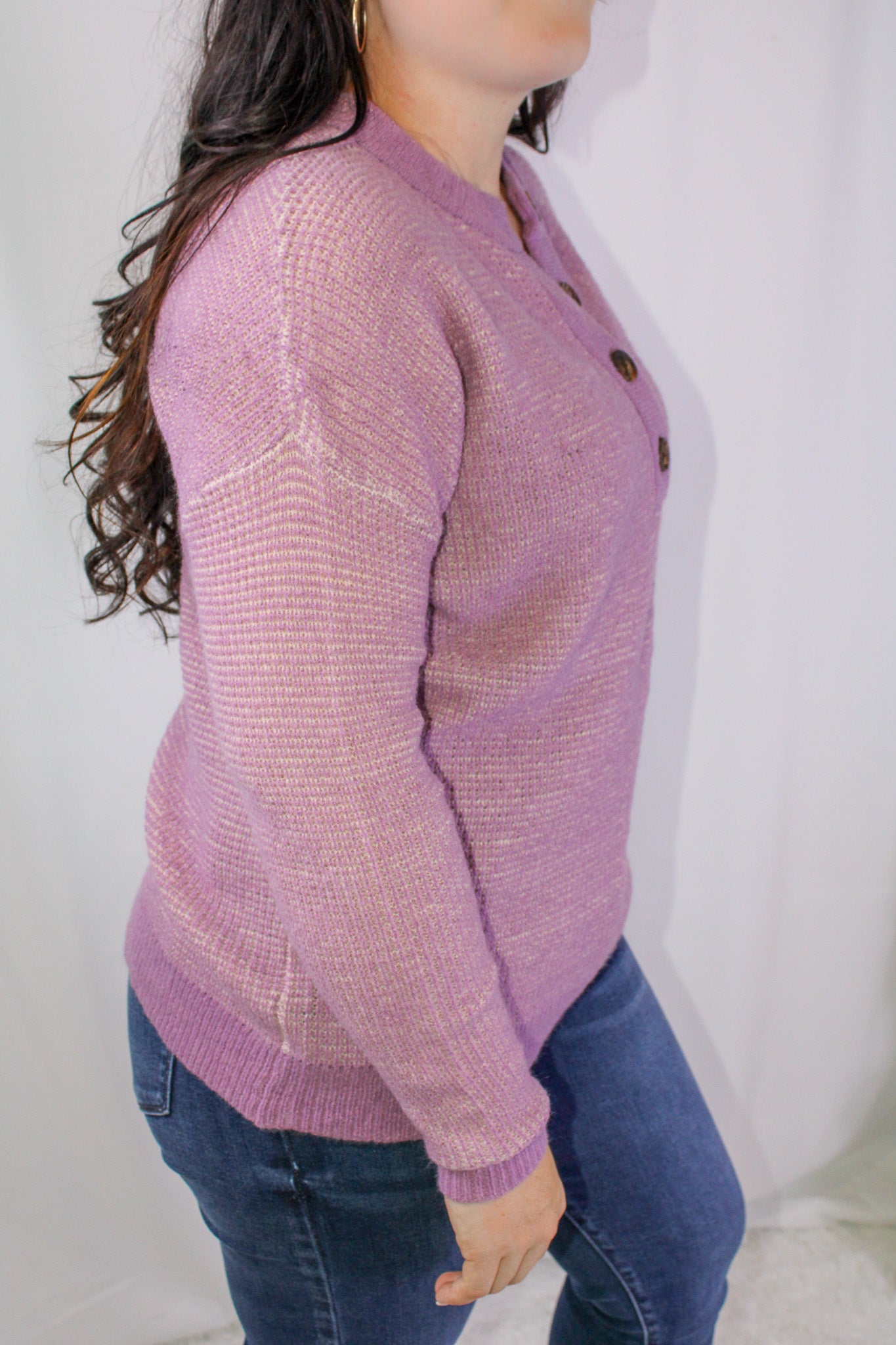 Henley Rib Contrast Waffle Sweater