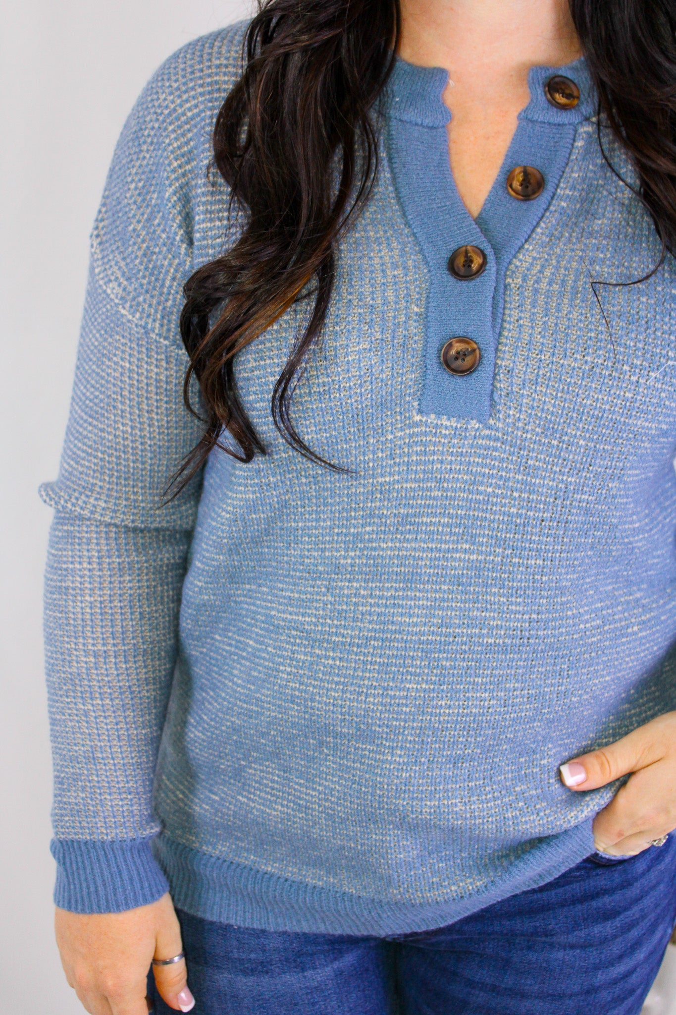 Henley Rib Contrast Waffle Sweater