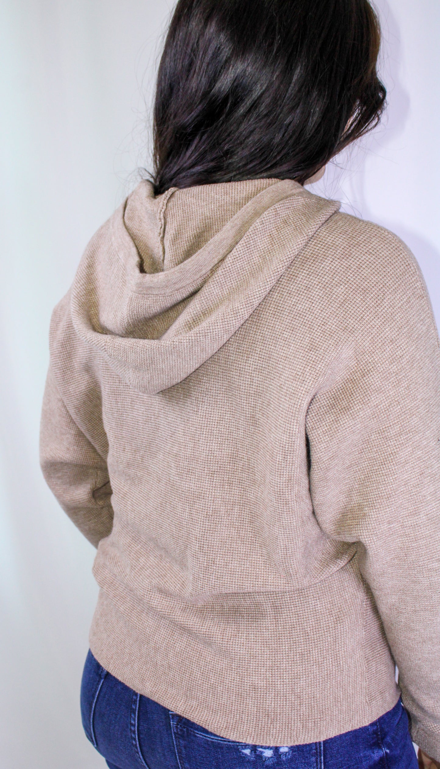 Hooded Waffle Texture Pullover Sweater