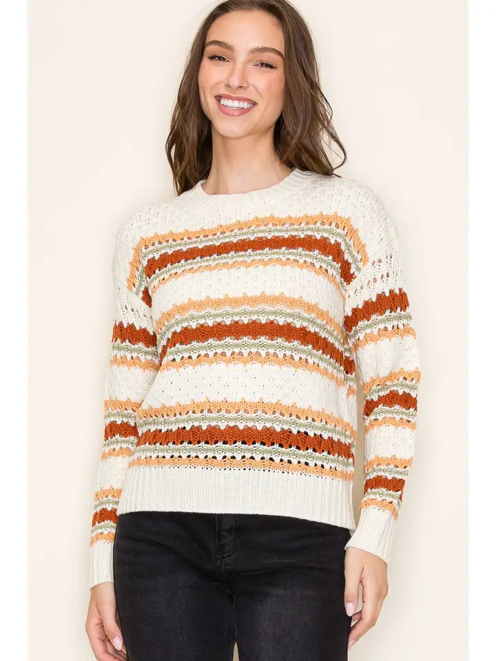 Textured Multi Colorblock Crew Neck Sweater