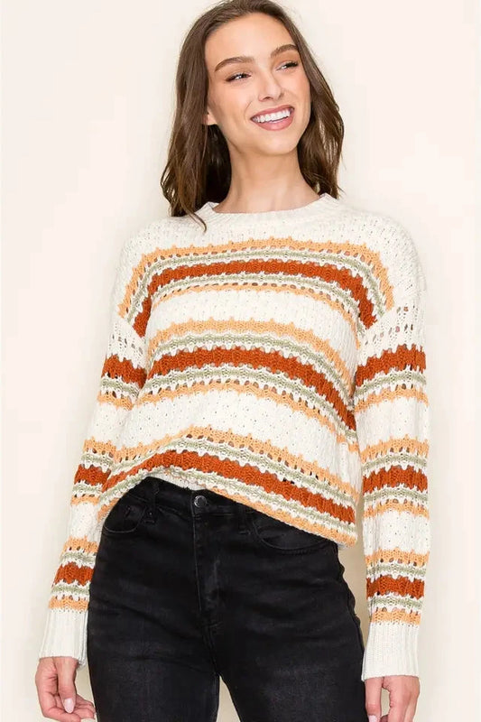 Textured Multi Colorblock Crew Neck Sweater