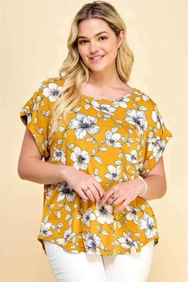 Plus Size Short Sleeve Dolman Yellow Blouse