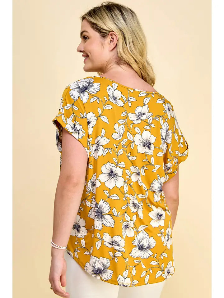 Plus Size Short Sleeve Dolman Yellow Blouse