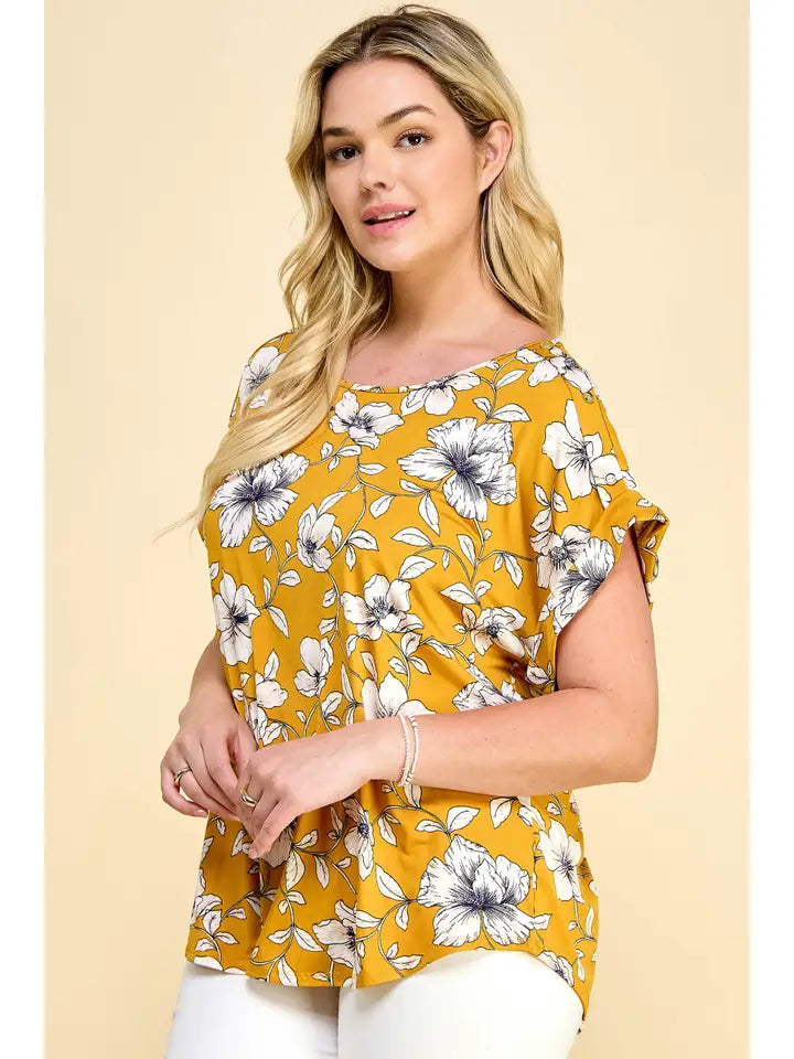 Plus Size Short Sleeve Dolman Yellow Blouse