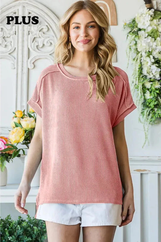 PLUS Solid Ribbed Tunic T Shirt