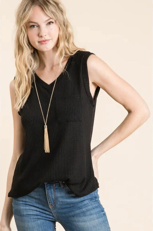 V-Neck Waffle Knit Sleeveless Top