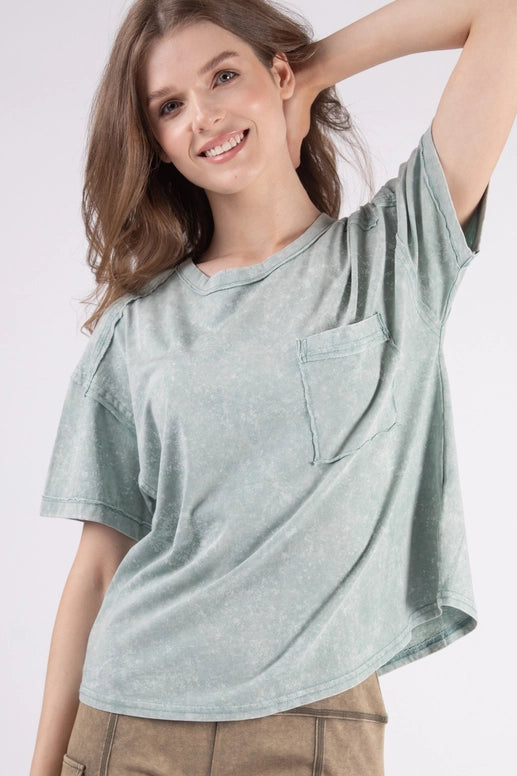 Short Sleeve Washed Comfy Knit Top